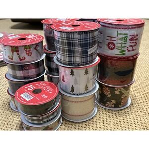 19 NEW HOBBY LOBBY Wired ribbon Lot, 3 Sizes, Xmas & not, Crafts, Bow, Wreath
